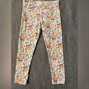 Floral Kids Pull On Leggings - Orange/white/green/black Size 4T VGUC